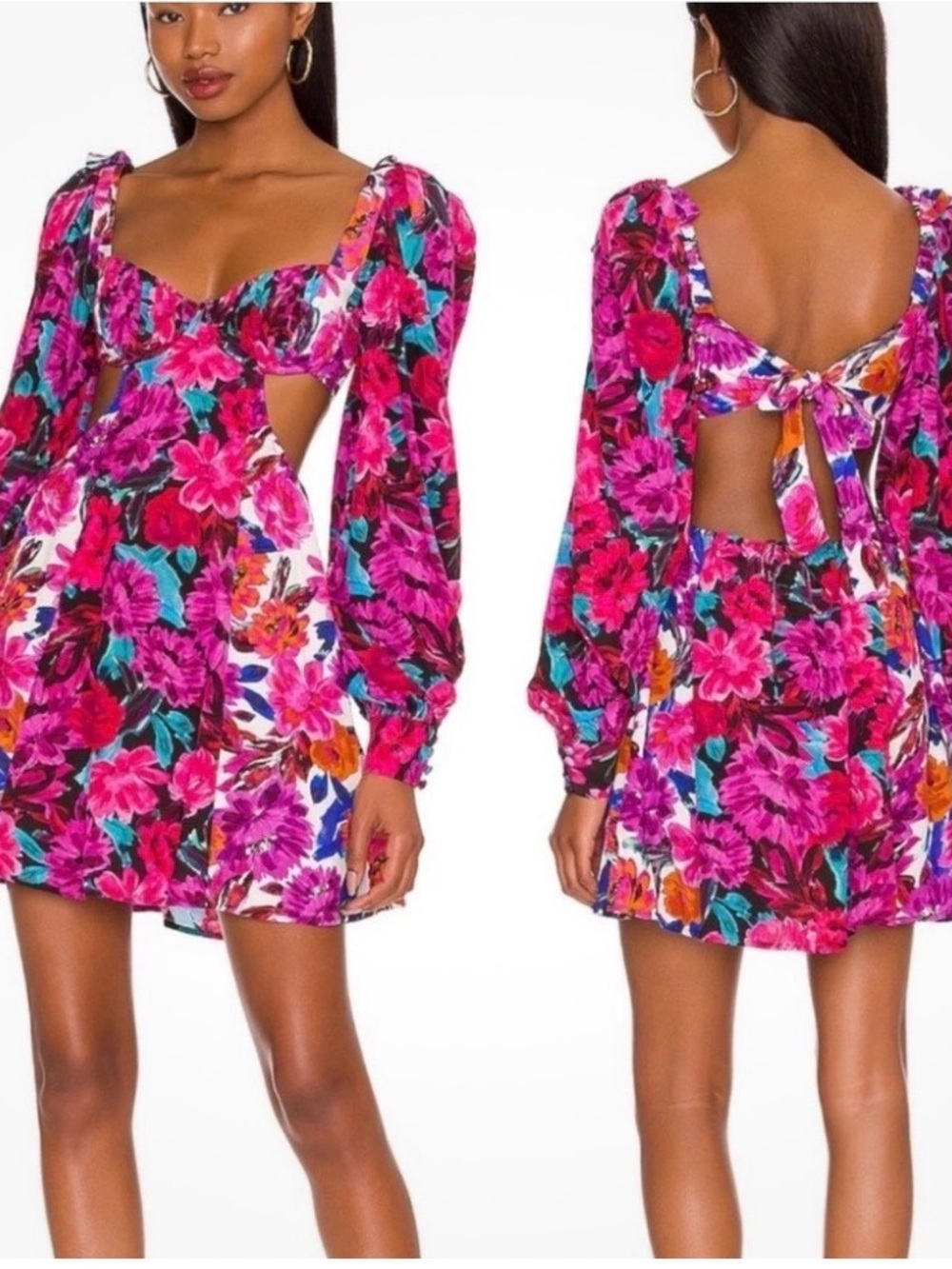 For Love And Lemons Pink Floral Cutout Mini Dress